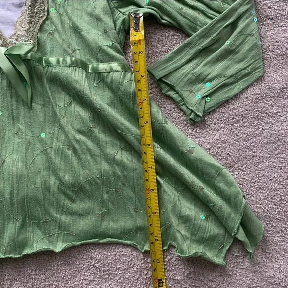 Vintage Kids Y2K boho green sequin long sleeve medium blouse - Picture 8 of 10